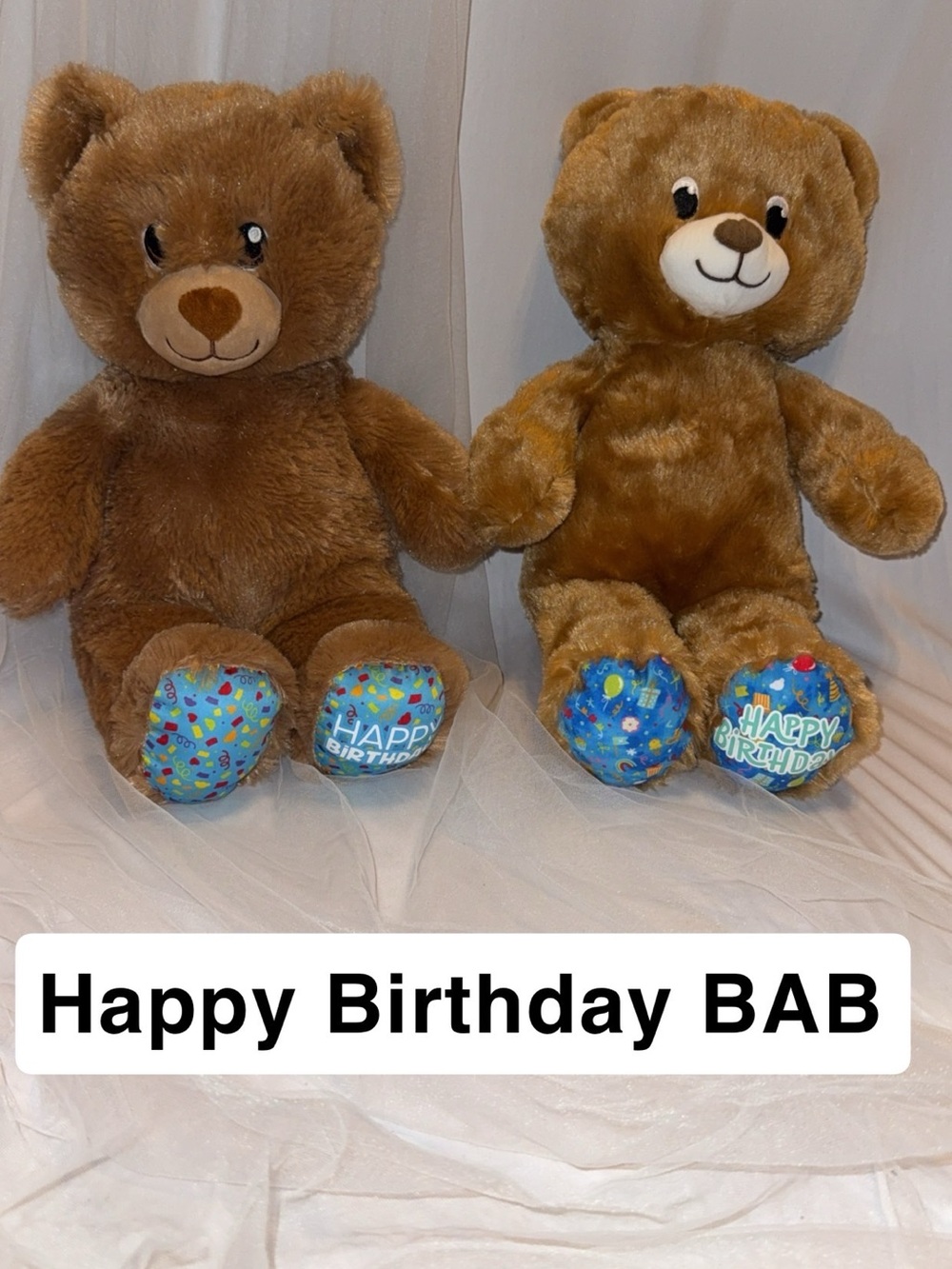 2 Build-A-Bear Brown Plush Teddy Pair with 'Happy Birthday' Paw Accents